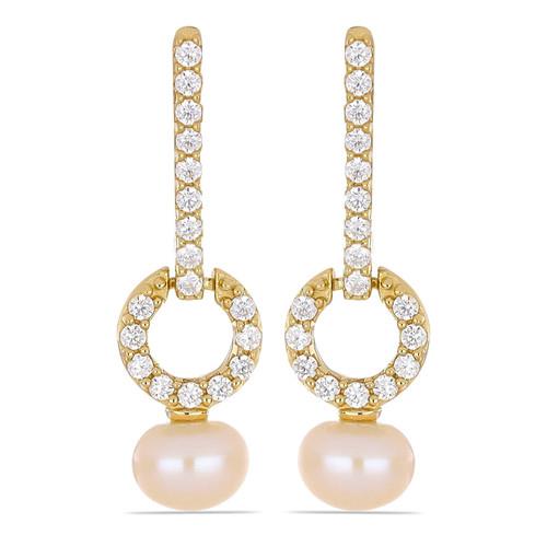 BUY STERLING SILVER GOLD PLATED PEACH FRESHWATER PEARL GEMSTONE EARRINGS